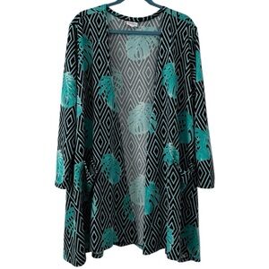 RARE LulaRoe Caroline Open Cardigan Monstera Palm Leaf Print Pockets Women’s 2XL